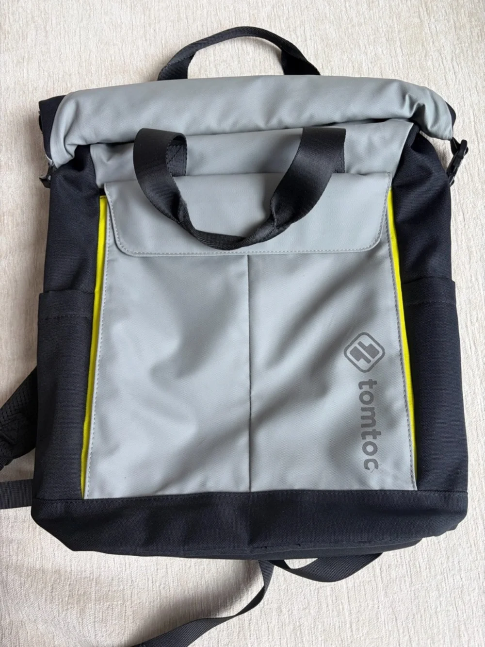 tomtoc Rolltop Laptop Backpack Gray Black Waterproof Travel Bag - Picture 1 of 8